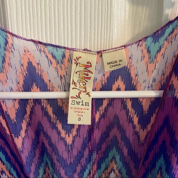 Miken Swim Bright Chevron Cover Up Women's Size Small Purples Blue Multicolor - Picture 4 of 6
